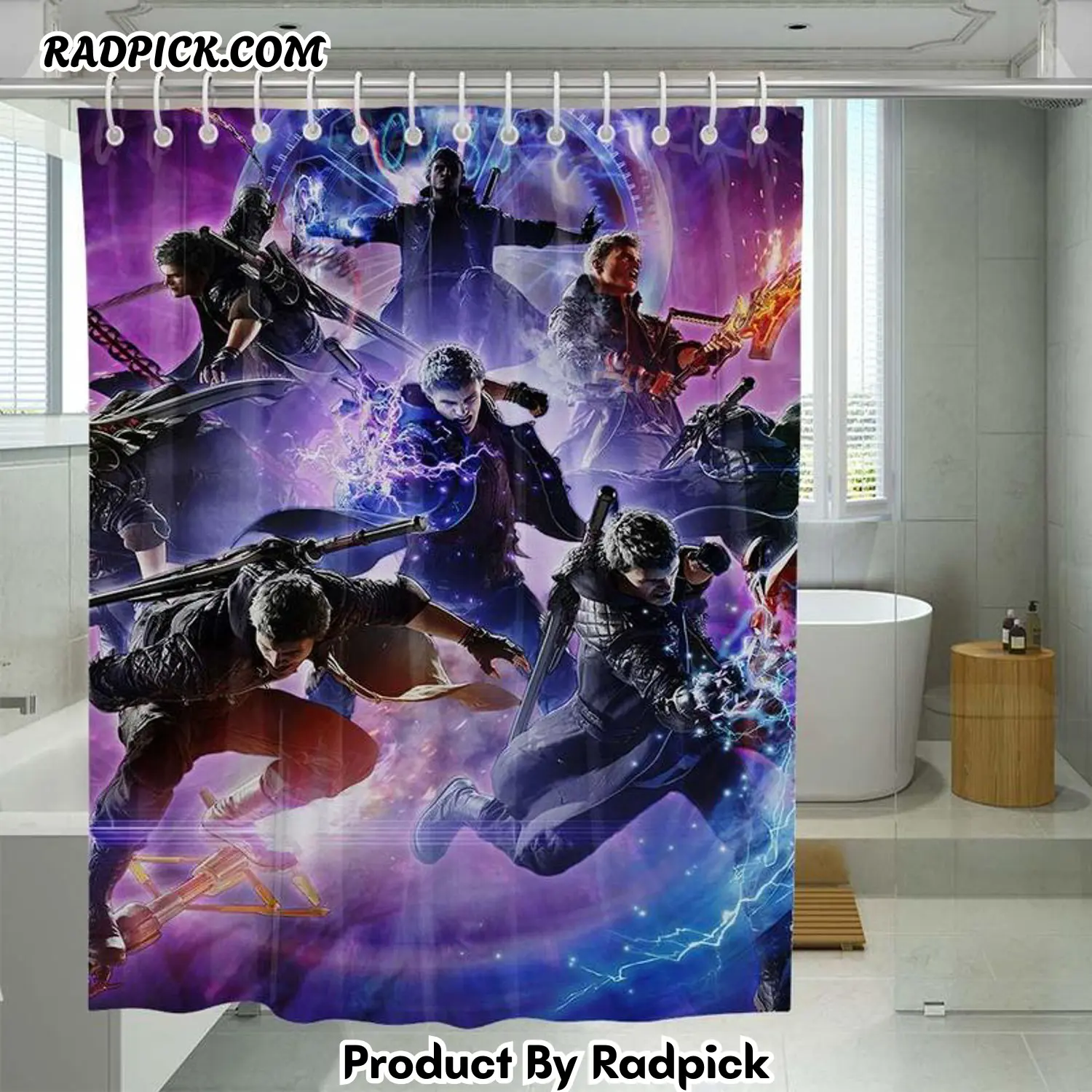 Thunder fire main character devil may cry five shower curtain set for bathroom decor gift for friends rp38777